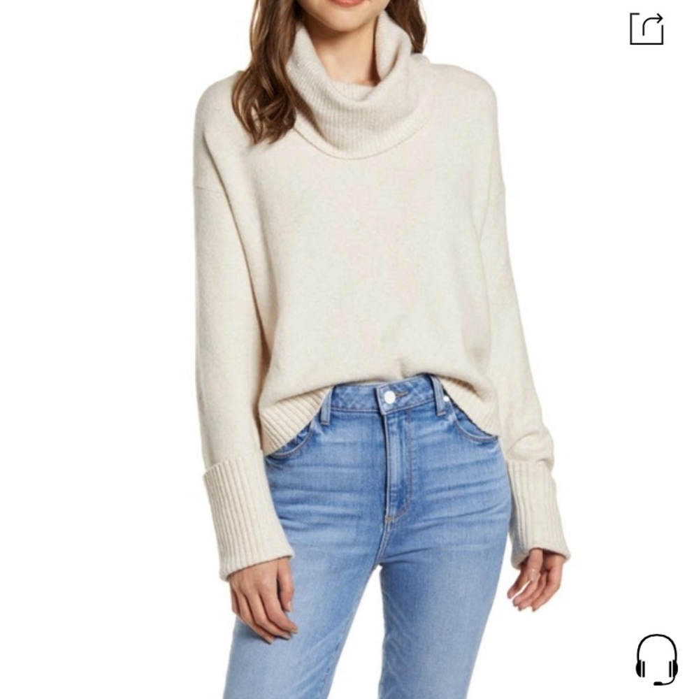 CHELSEA28 Cowl Neck Sweater In Beige Oatmeal Light Heather